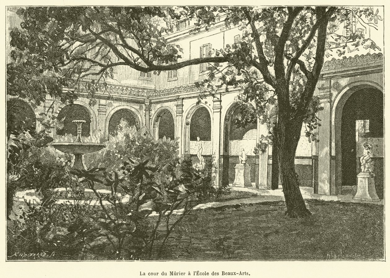 A Murier-udvar az Ecole des Beaux-Arts-ban (metszet) alkotó: French School