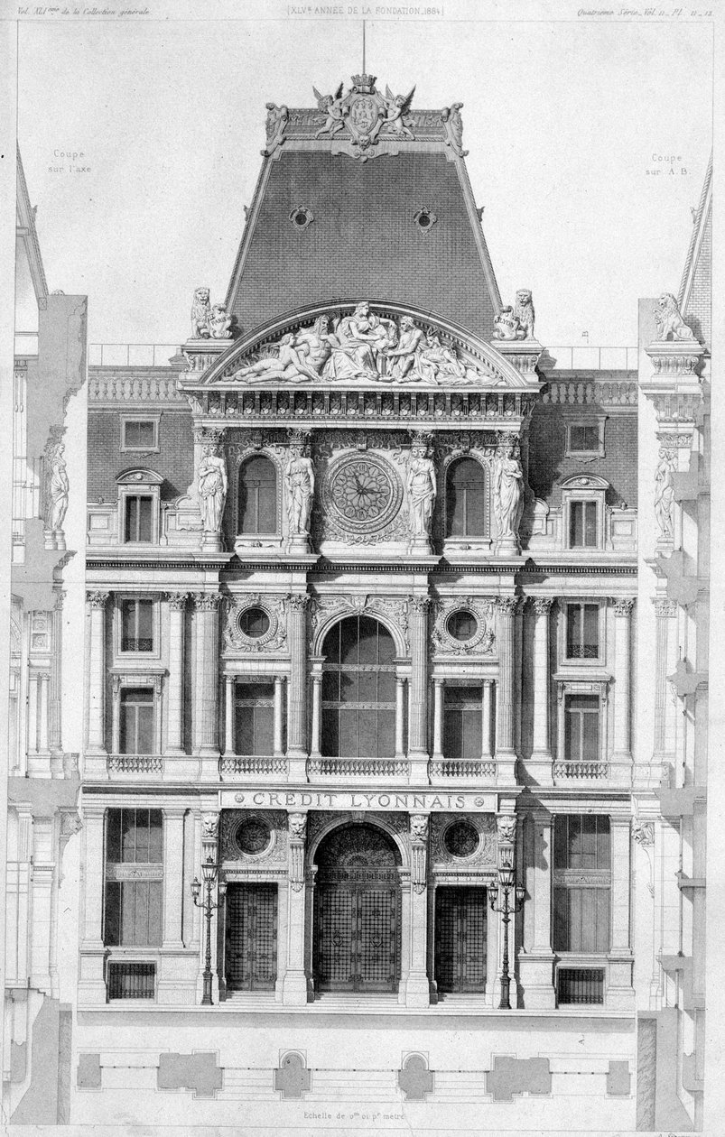 A Crédit Lyonnais homlokzata, bd des Italians - metszet, XX. alkotó: French School