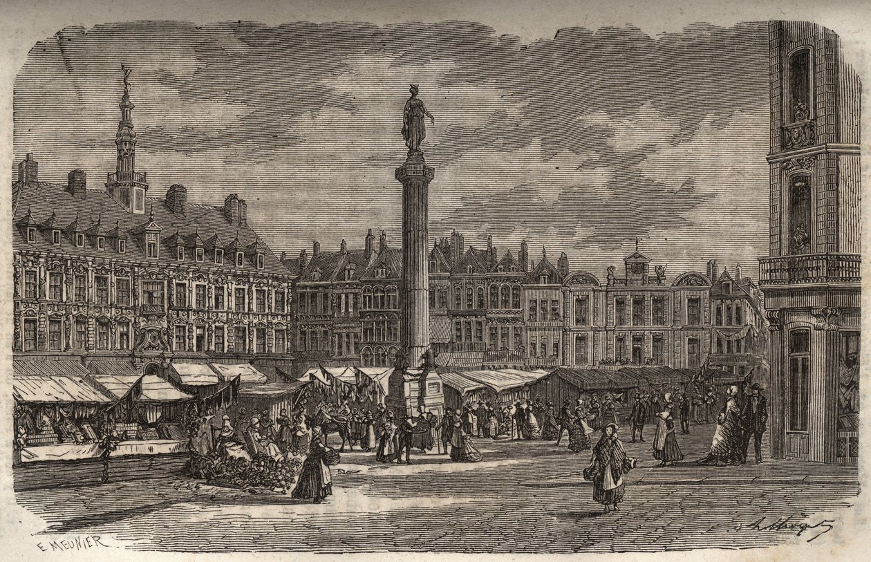 A Grand Place Lille-ben – metszet Victor Duruy (1811-1894) „Histoire de France”-jába – 1882 alkotó: French School