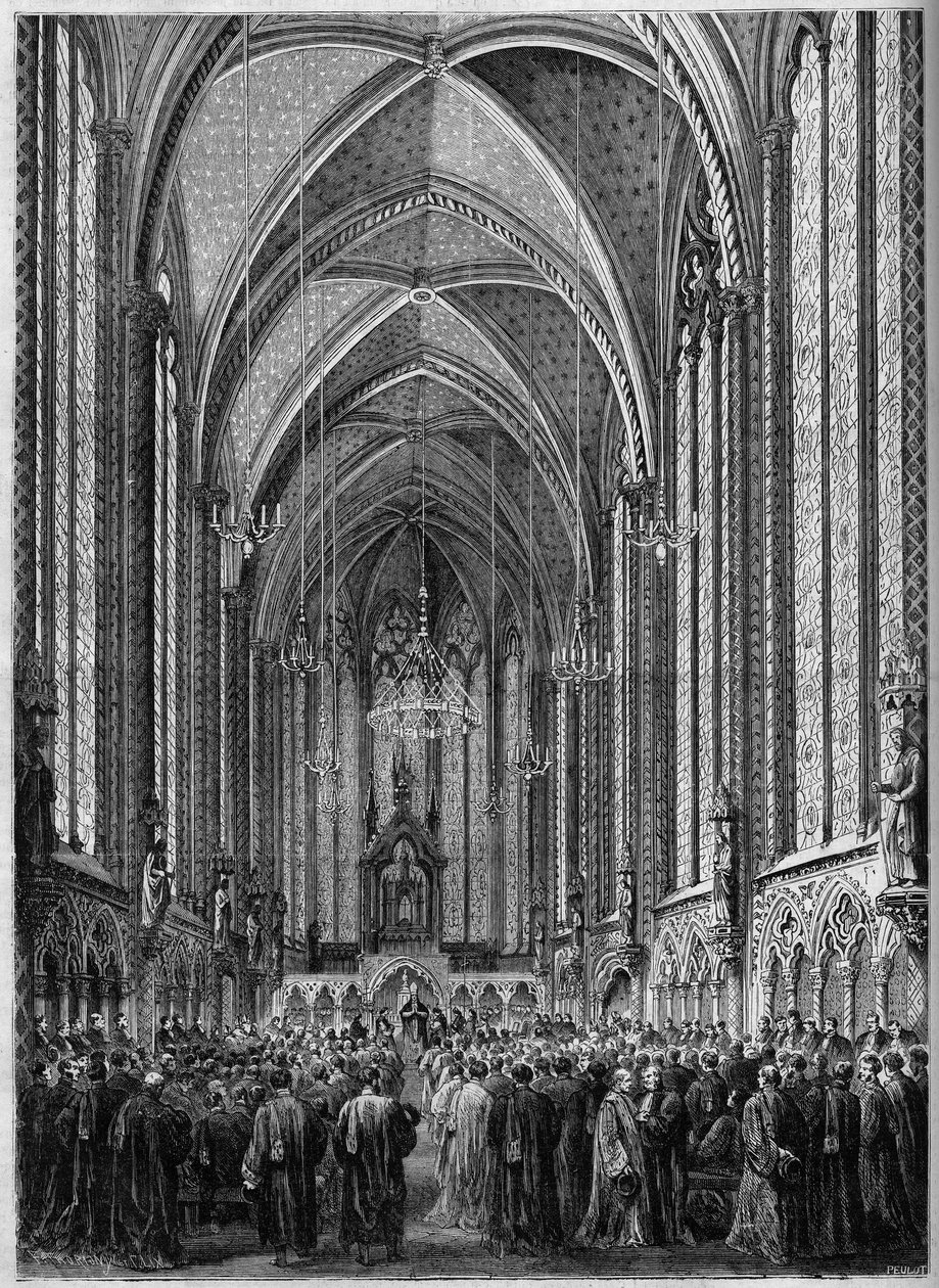 A Szentlélek mise, a párizsi Sainte Chapelle-ben, a magisztrátus visszatérése alkalmából, 1863. november 3-án. Metszet a "Le Monde Illustre" 343. sz.-ban, 1863. november 7.. alkotó: French School