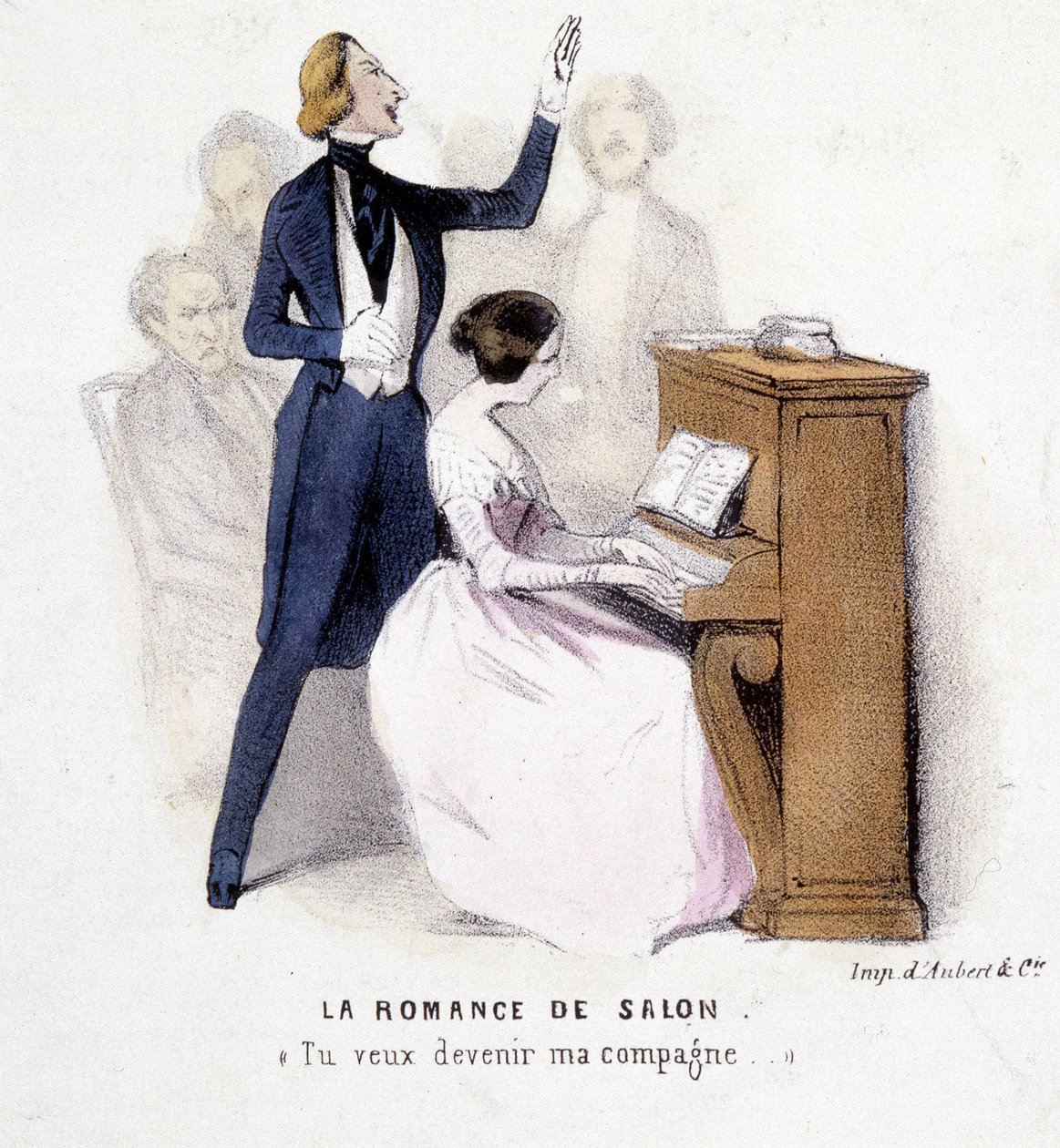 The Salon Romance: Férfi énekkíséret zongoránál egy nőtől, Lonsay, c. 1845. alkotó: French School