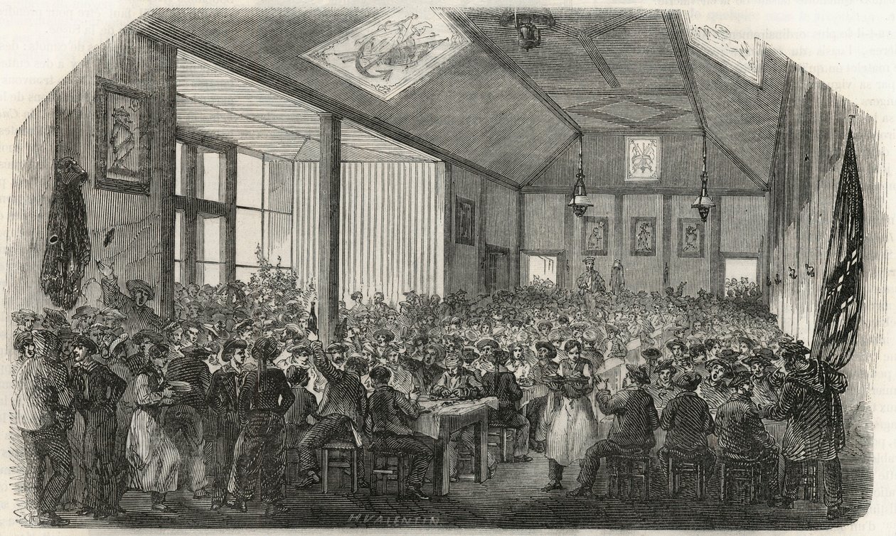 A csónakosok kocsmája Bercyben a 19. században – Edmond Texier 1852-es metszete „Tableau-de-Parisban” alkotó: French School