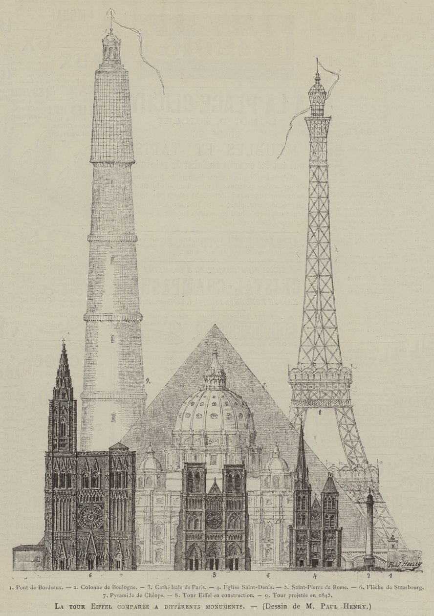 La tour Eiffel comparee a differents monuments (metszet) alkotó: French School