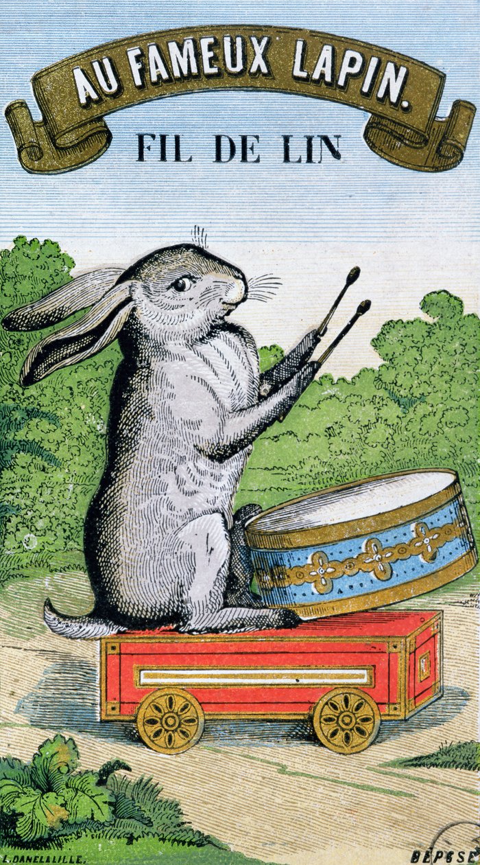 Az Au Fameux Lapin márkájú vászoncérna címkéje alkotó: French School