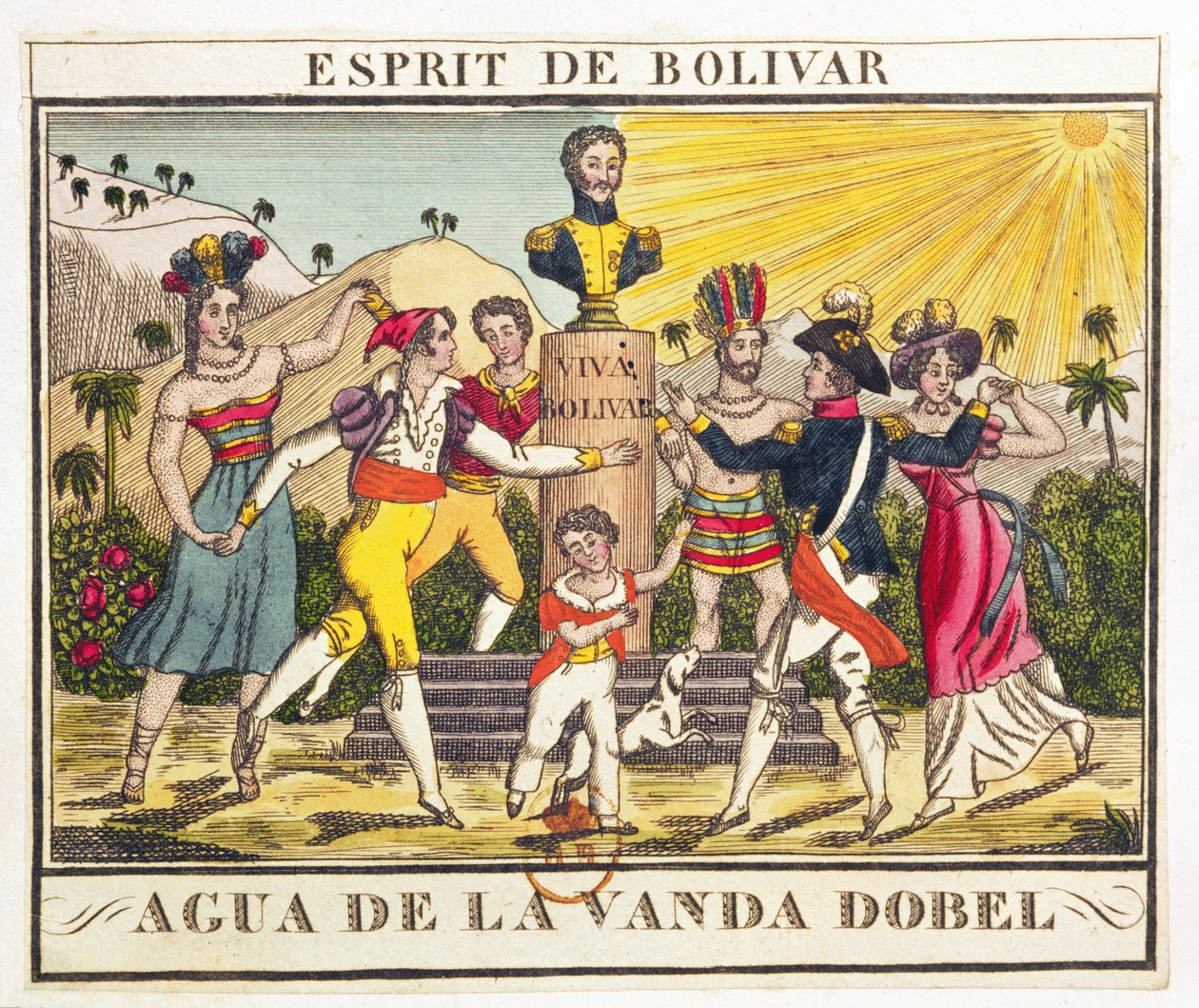 A Bolivar szellemét idéző Levendulavíz címke, 1830 körül (színes gravírozás) alkotó: French School