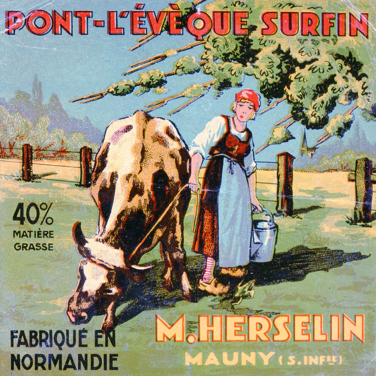 M. Herselin sajtkészítő Pont-LEveque sajt címkéje, XX. század eleje alkotó: French School