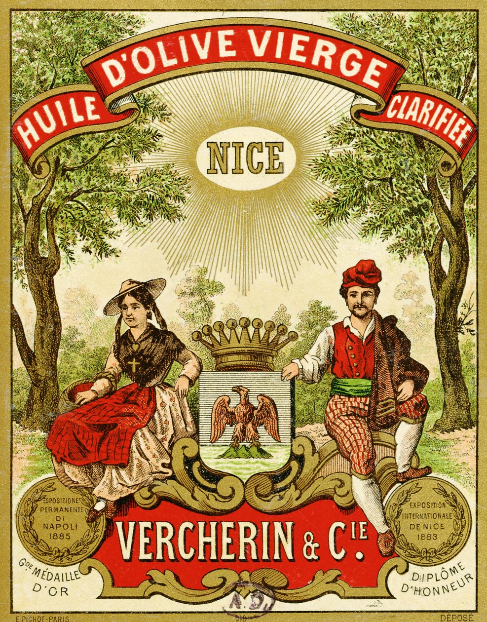 Címke a Vercherin extra szűz olívaolajhoz, 1885-90 körül alkotó: French School