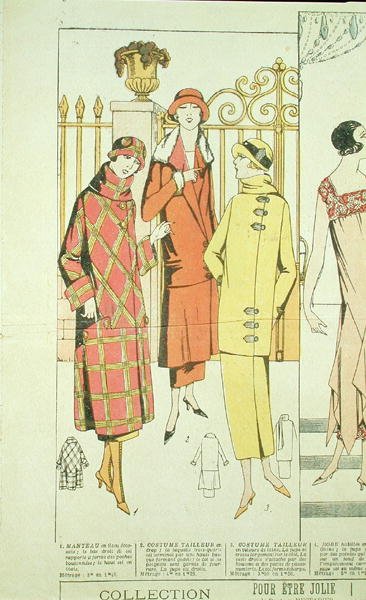 Női kabátok, illusztráció a „La Mode du Jour”-ból alkotó: French School