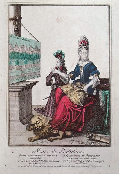 Szemiramiszt és a babiloni függőkerteket ábrázoló hölgy (színes litográfia) alkotó: French School