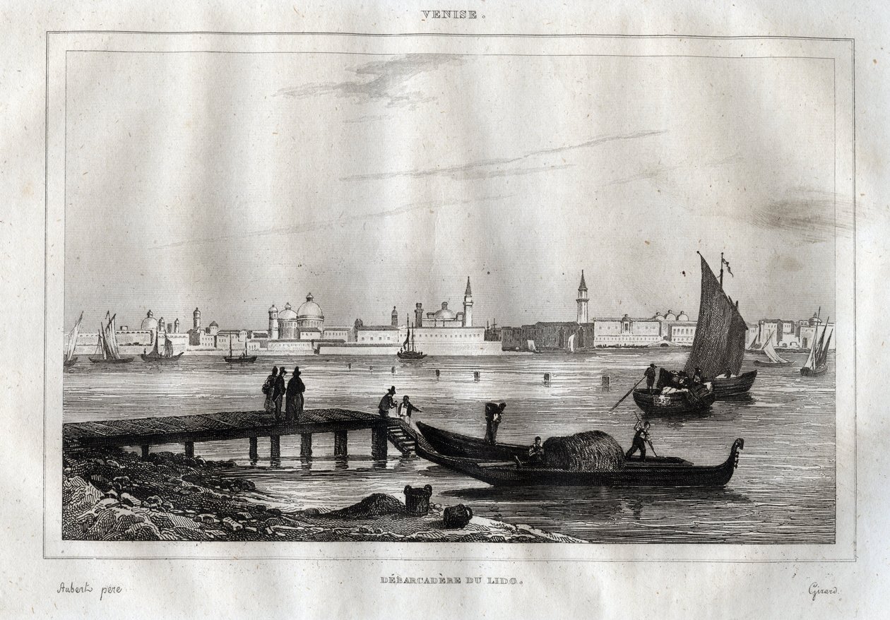 A velencei Lido leszállóhelye - Metszet a „festői Olaszországból”, M. de Norvins, Ch. Nodier 1834-1836. alkotó: French School