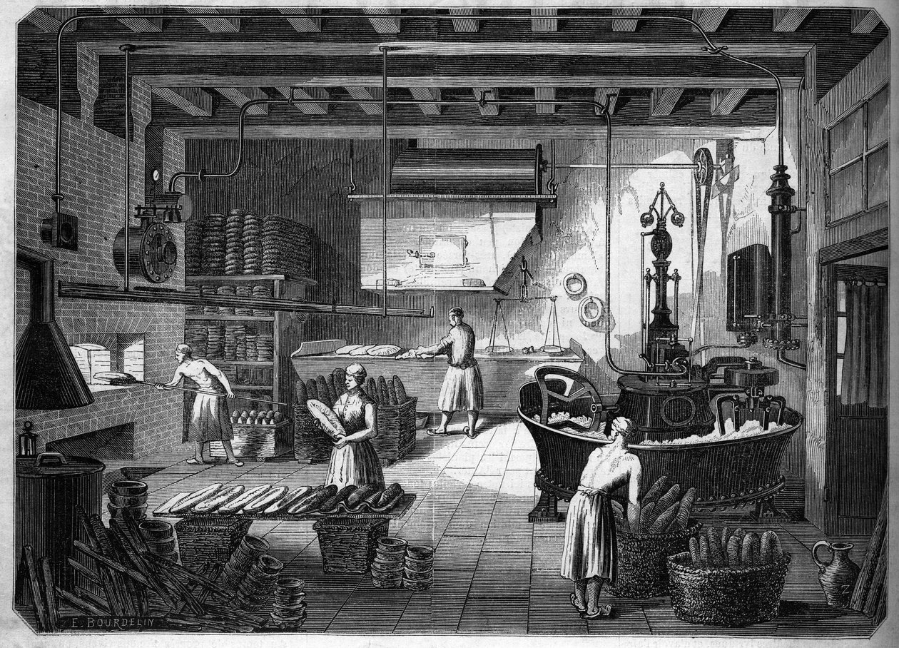 Nagy francia ipar a 19. században: Drouot készülékek sütéshez. Fournil de M. Courcier, rue Saint Maur Párizsban. A „Le Monde illustrious”-ban, 1862. alkotó: French School