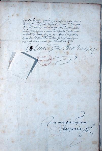 A Francia Akadémia alapszabályának utolsó lapja alkotó: French School