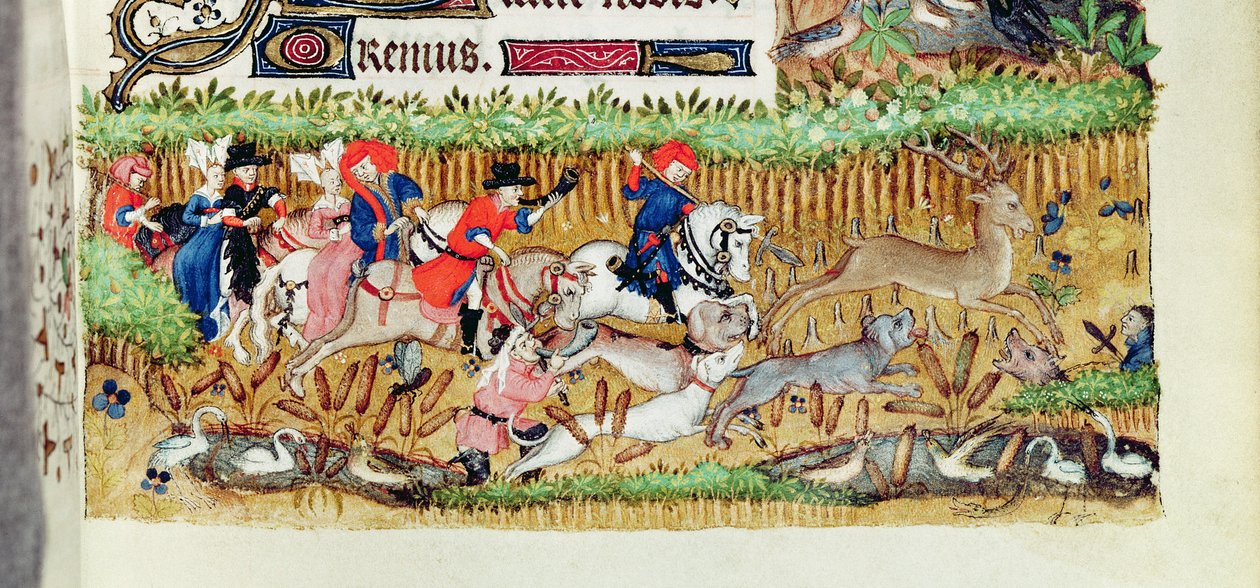Lat 1156 B f.163 november; szarvasvadászat, Marguerite dOrleans óráiból, 1426-38 alkotó: French School