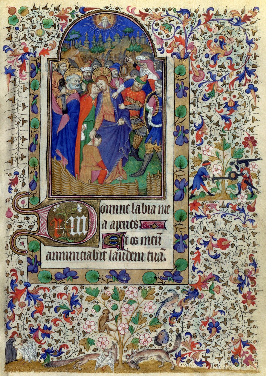 Lat 1156 f.133 Júdás csókja, Marguerite dOrleans óráiból, 1426-38 alkotó: French School