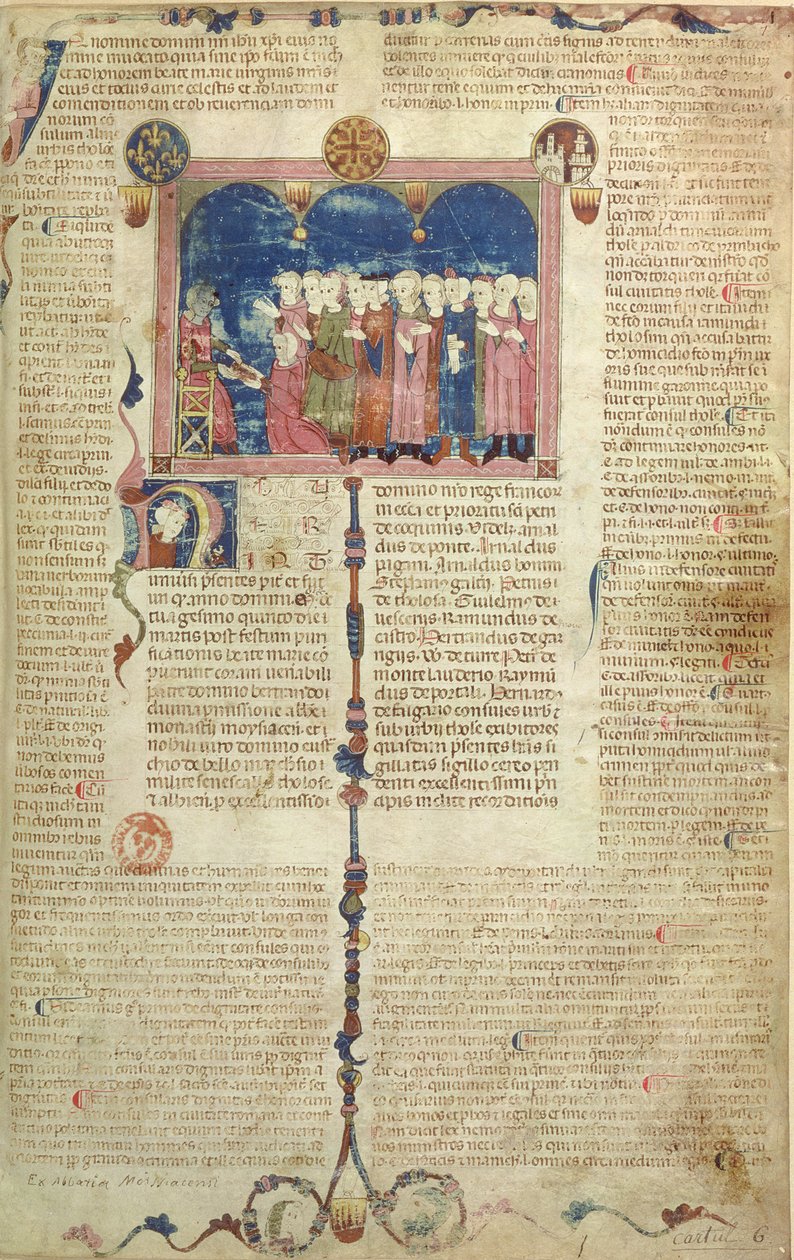 Lat 9187 f.1 A könyvet bemutató szerző, Coutumes de Toulouse, 1296 alkotó: French School