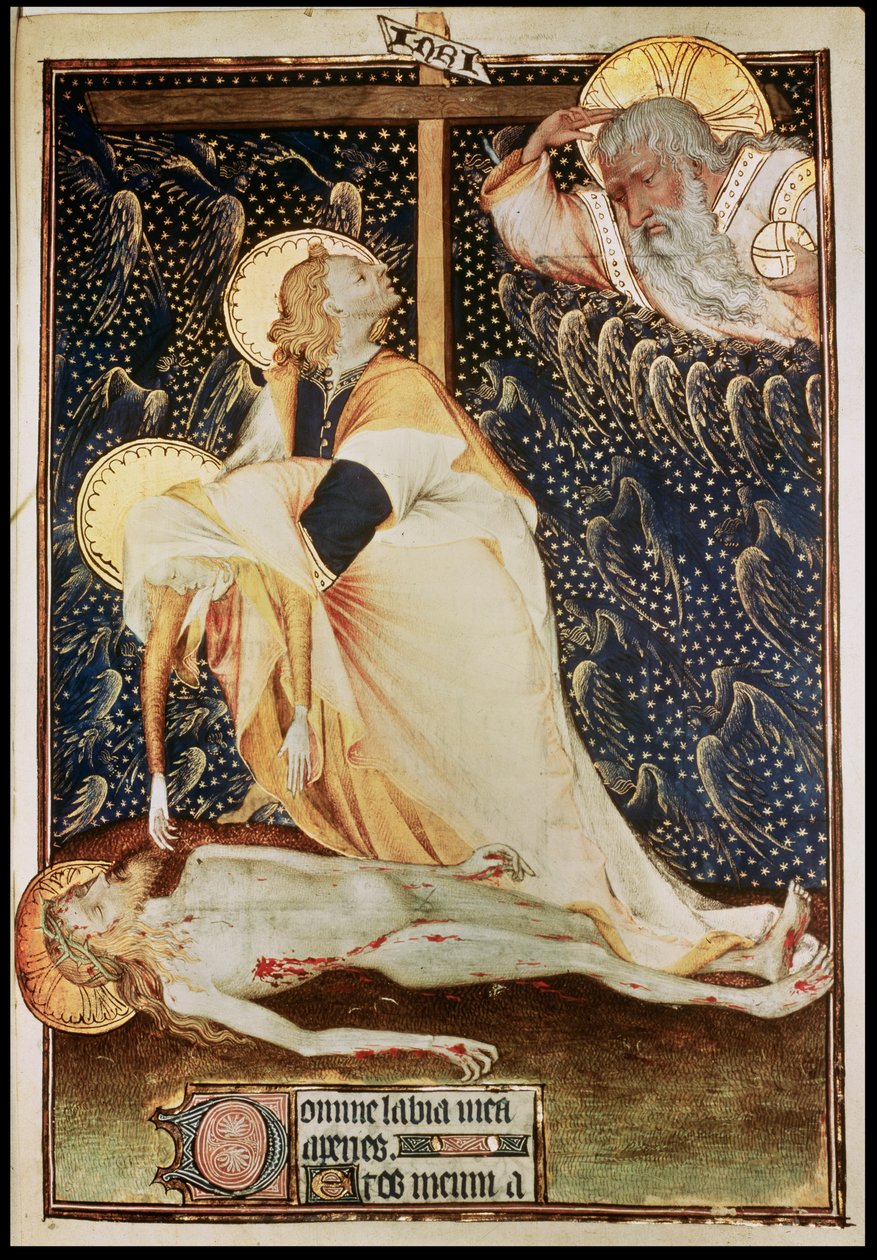 Lat 9471 f.135 Krisztus letétele, Yolandának, Anjou II. Lajos özvegyének, életében Szicília királynőjeként ismert, a Grandes Heures de Rohanból, 1418 alkotó: French School