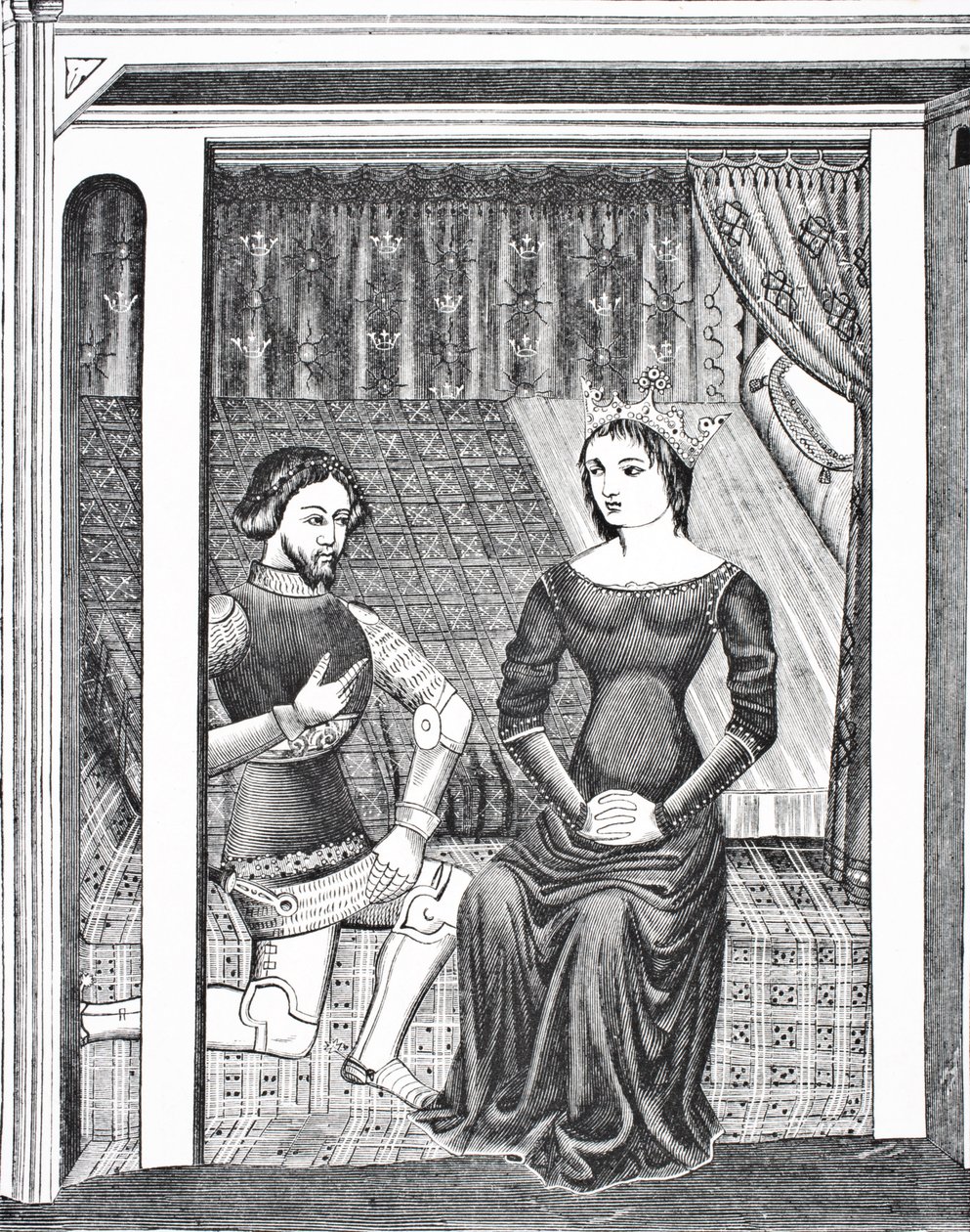 Launcelot és Guinevere, egy 14. századi kézirat miniatúrája után, Paul Lacroix kocsmától: Tudomány és irodalom a középkorban. London 1878 alkotó: French School