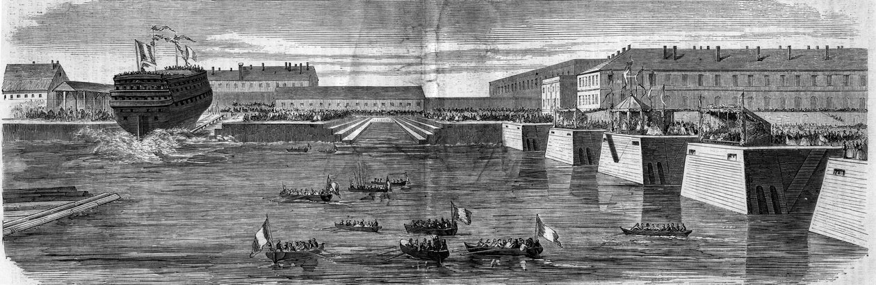 A hajó felbocsátásának három hídja van: „Nantes városa”. Cherbourg, Manche (50) alkotó: French School