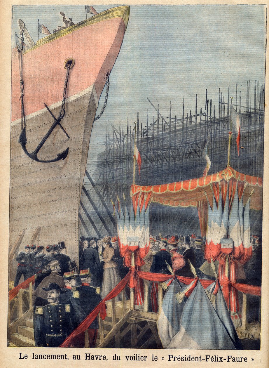 A „President Felix-Faure” vitorlás vízre bocsátása Le Havre-ban. "" Le petit Journal"" alkotó: French School