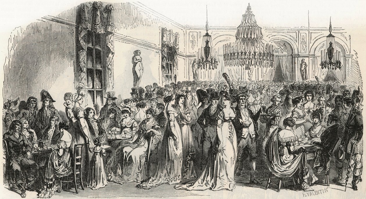 A Grand Salon du cafe Frascati Párizsban a 19. században – Edmond Texier 1852-es metszete „Tableau-de-Paris”-ban alkotó: French School