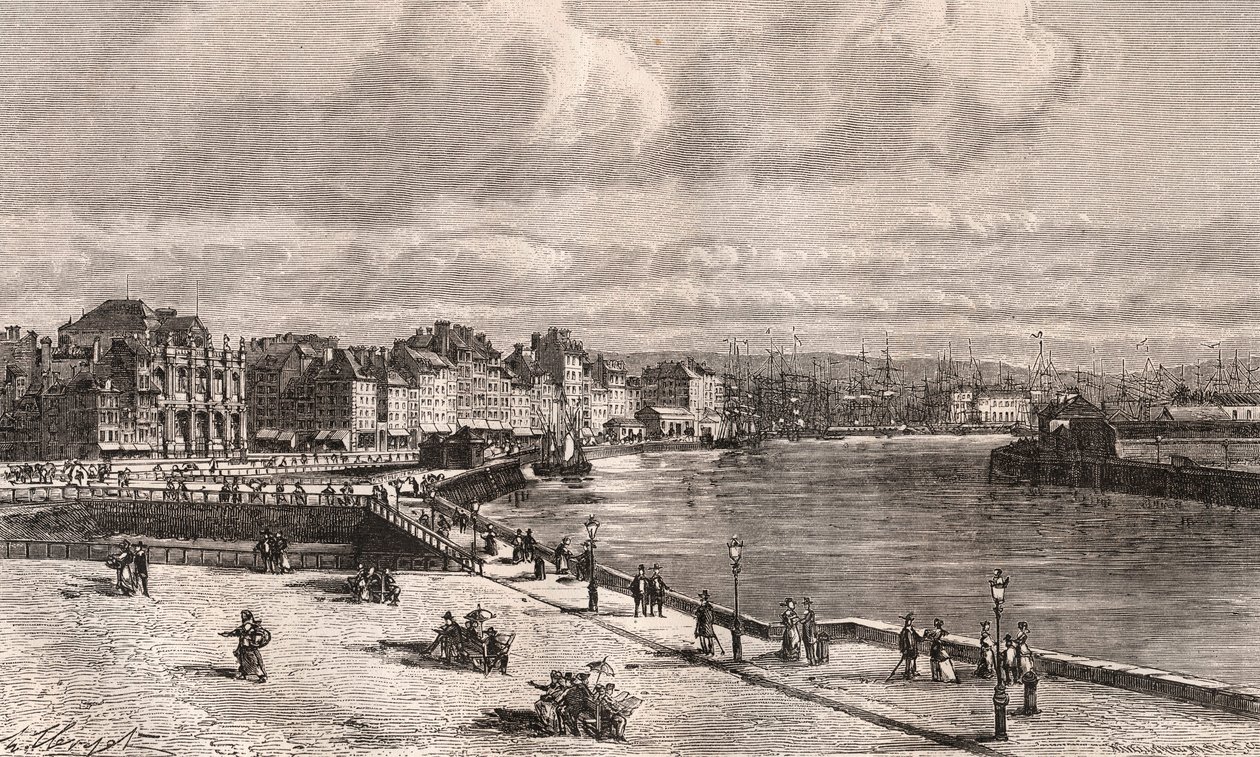 Le Havre - Normandie - metszet a „La France illustree: földrajz, történelem, közigazgatás statisztika” című könyvében, V.A. Maláta-barna. 1884 alkotó: French School