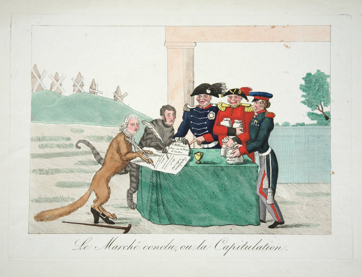 Le Marche fejezte be, vagy a Kapituláció, kocsma. 1814 (kézzel színezett metszet) alkotó: French School