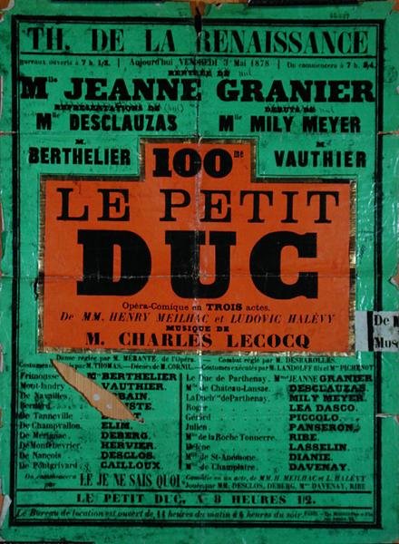 Charles LeCocq "Le Petit Duc" című operettje a Theatre de la Renaissance színházban, 1878. május (színes litográfia) alkotó: French School