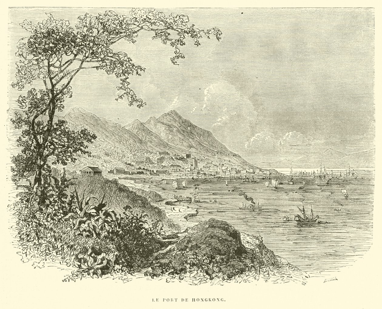 Le Port de Hongkong (metszet) alkotó: French School