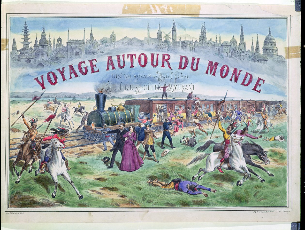 Le Voyage Autour du Monde, Jules Verne (1828-1905) A világ körül 80 nap alatt című filmje alapján készült játék dobozának borítója alkotó: French School