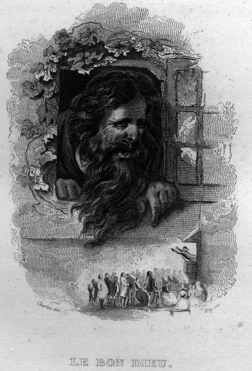 A jóisten, Chanson de Beranger Pierre Jean de Beranger (1780-1857) francia költő és dalszerző „Az életmű befejeződik” című művében (1834). alkotó: French School