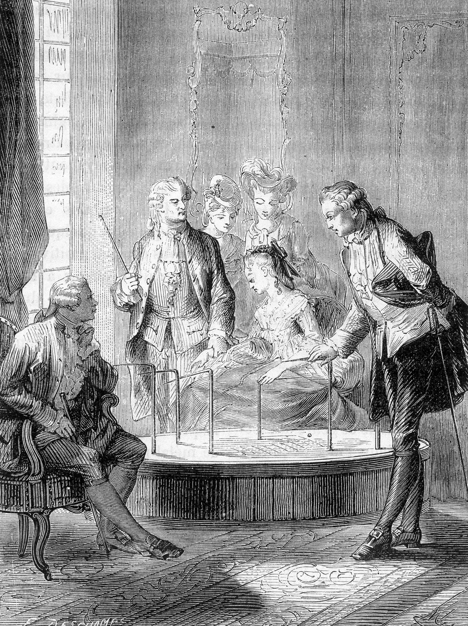 Le bucket de Mesmer (Frederic Antoine Mesmer – Franz Anton Mesmer) – Figuier „A tudomány csodái” című művében alkotó: French School