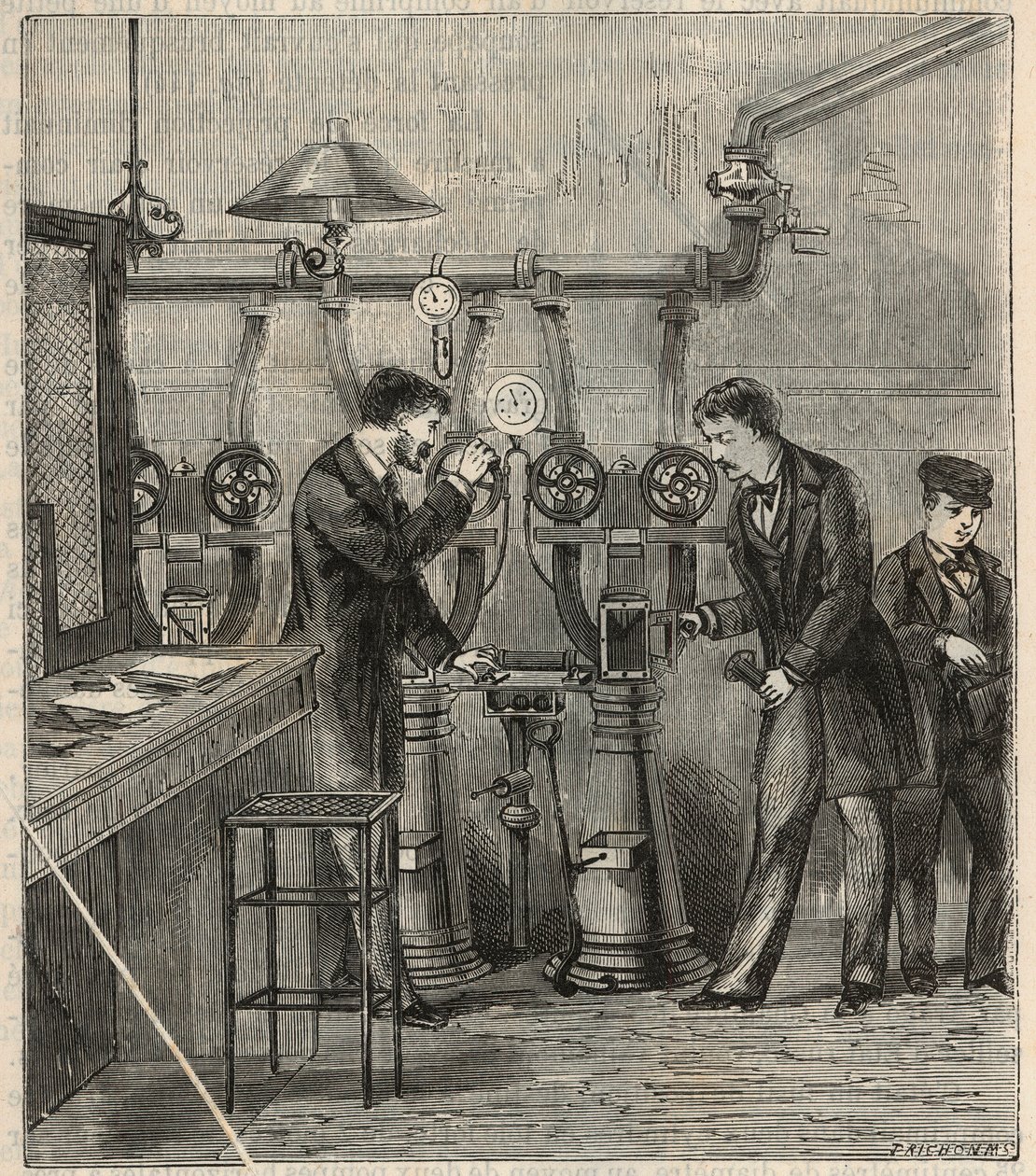 Pneumatikus posta Párizsban - Pneumatikus posta vagy pneumatikus posta Párizsban - Gravírozás a "" Sciences mise à la range de tous - physics et chimie populaires"-be Alexis Clerc - 19. század vége - Magángyűjtemény alkotó: French School
