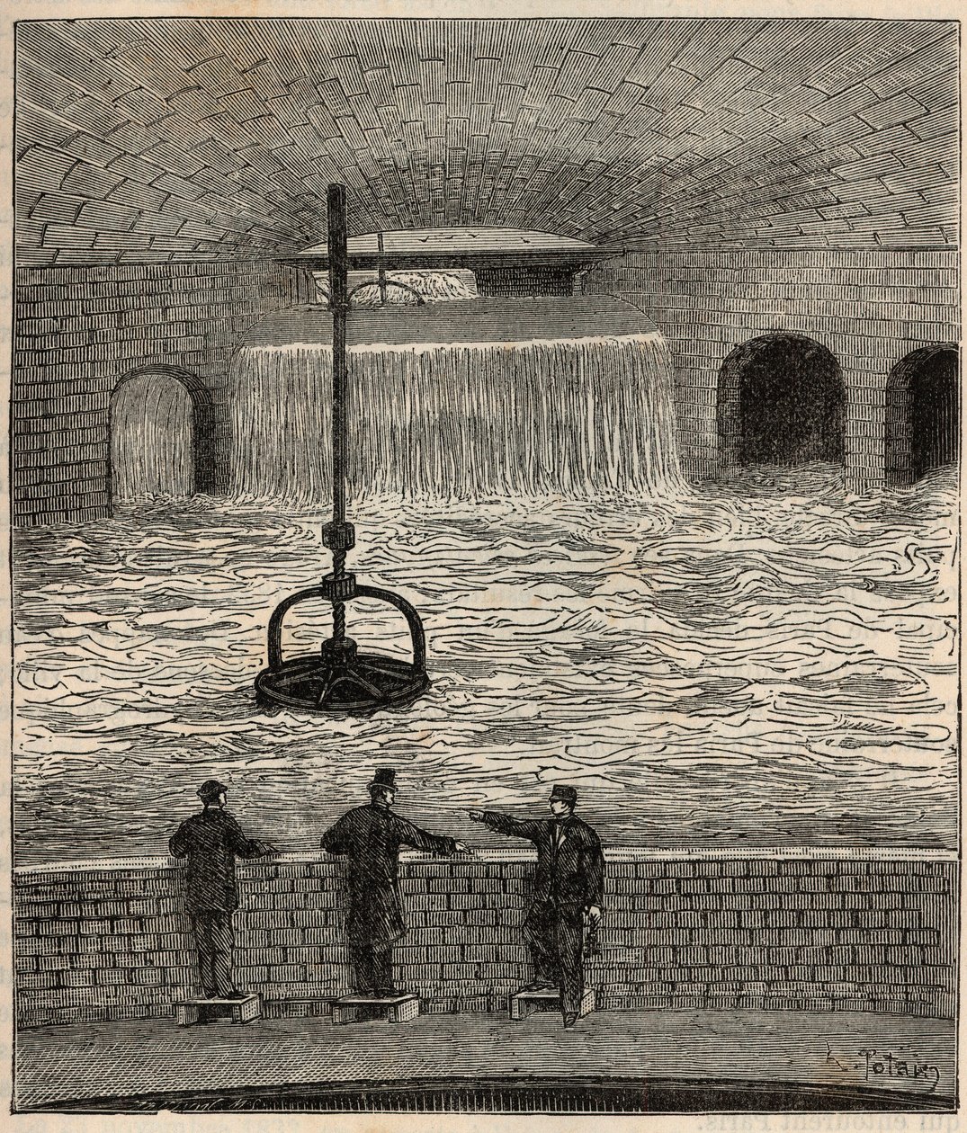 Le reservoir de Montsouris (reservoir de la Vanne), Párizs öt fő víztározójának egyike – Bevésve a „” Tudományok a rostélyra került – fizika és kémia” szövegbe, Alexis Clerc – 19. század vége – Magángyűjtemény alkotó: French School