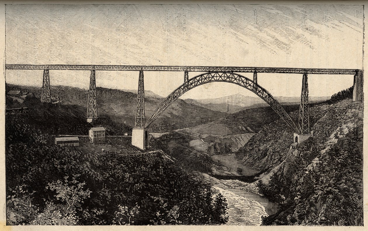 A Garabit viadukt - Cantal - Auvergne-Rhone-Alpes - metszet "" PATRIE" - PACUREQUIREQUE FRANCIAORSZÁG LEÍRÁSA 6 KÖTETÉSBEN LUCIEN HUARD - 19. század vége alkotó: French School