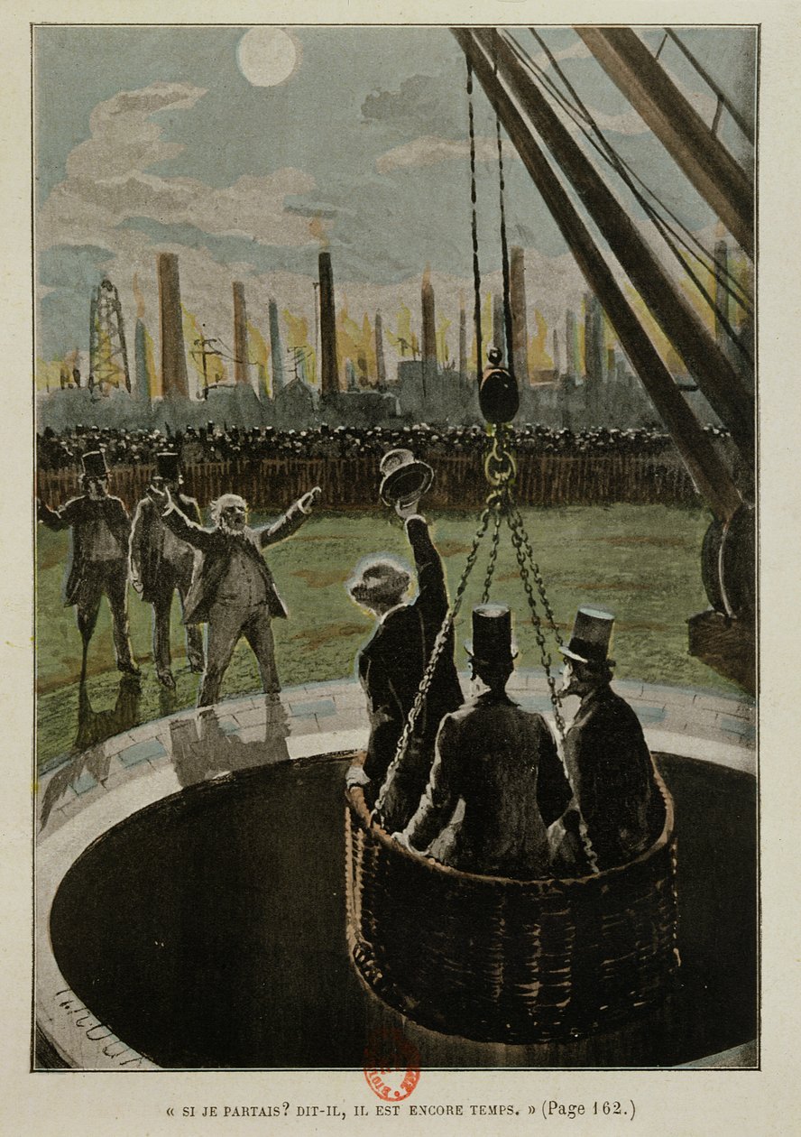 Indulás a Holdra, Jules Verne (1828-1905) 1865-ben megjelent A Földtől a Holdig című művéből alkotó: French School