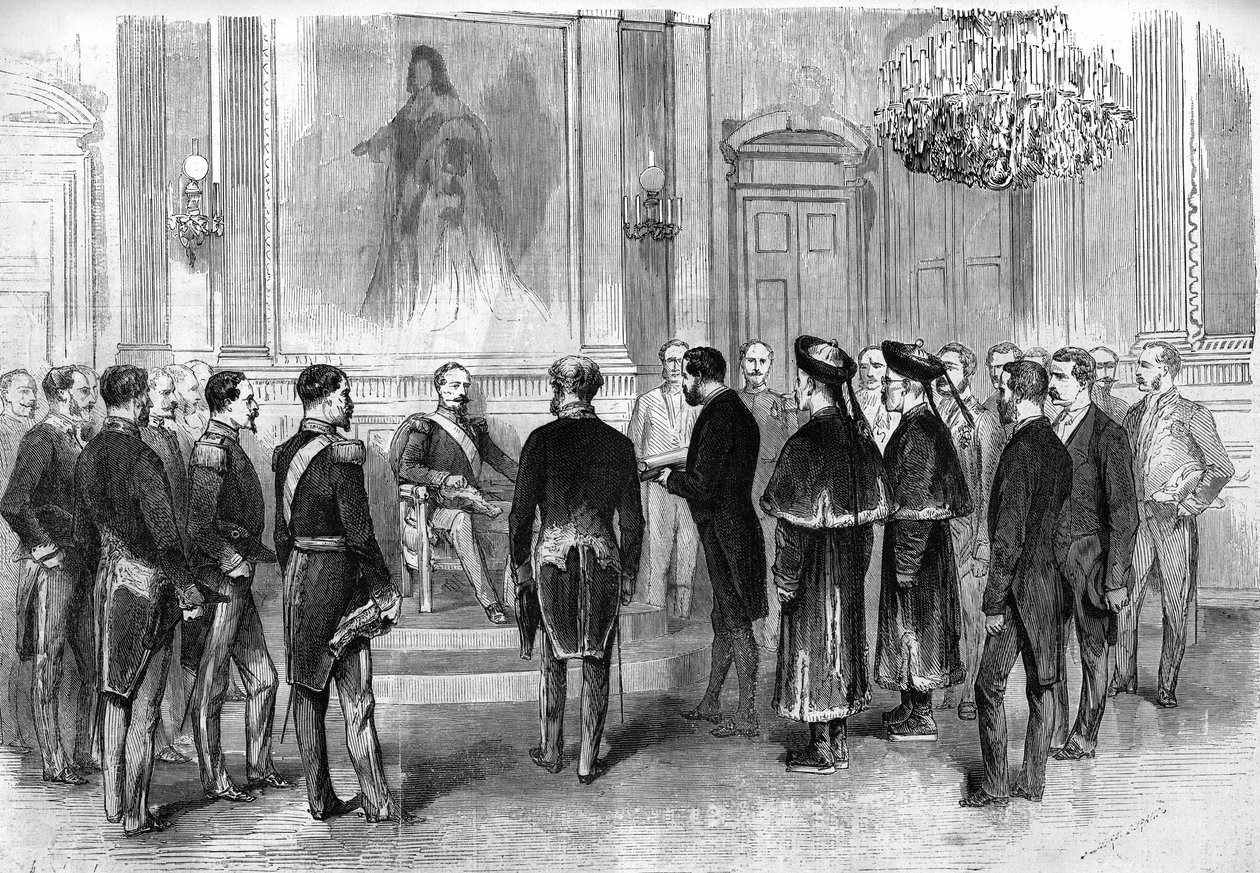 III. Napóleon császár (1808-1873) fogadja kínai nagyköveteket és tolmácsaikat a párizsi Salon des Tuileries-ban alkotó: French School