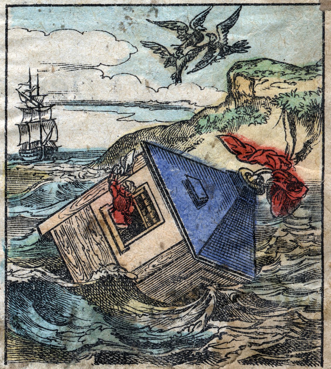 Lemuel Gulliver a házában van Brobdingnag óriásainak földjén. Illusztráció a Gulliver utazásaihoz, Jonathan Swift (1667-1745). Epinális képalkotás a 19. század végén. alkotó: French School