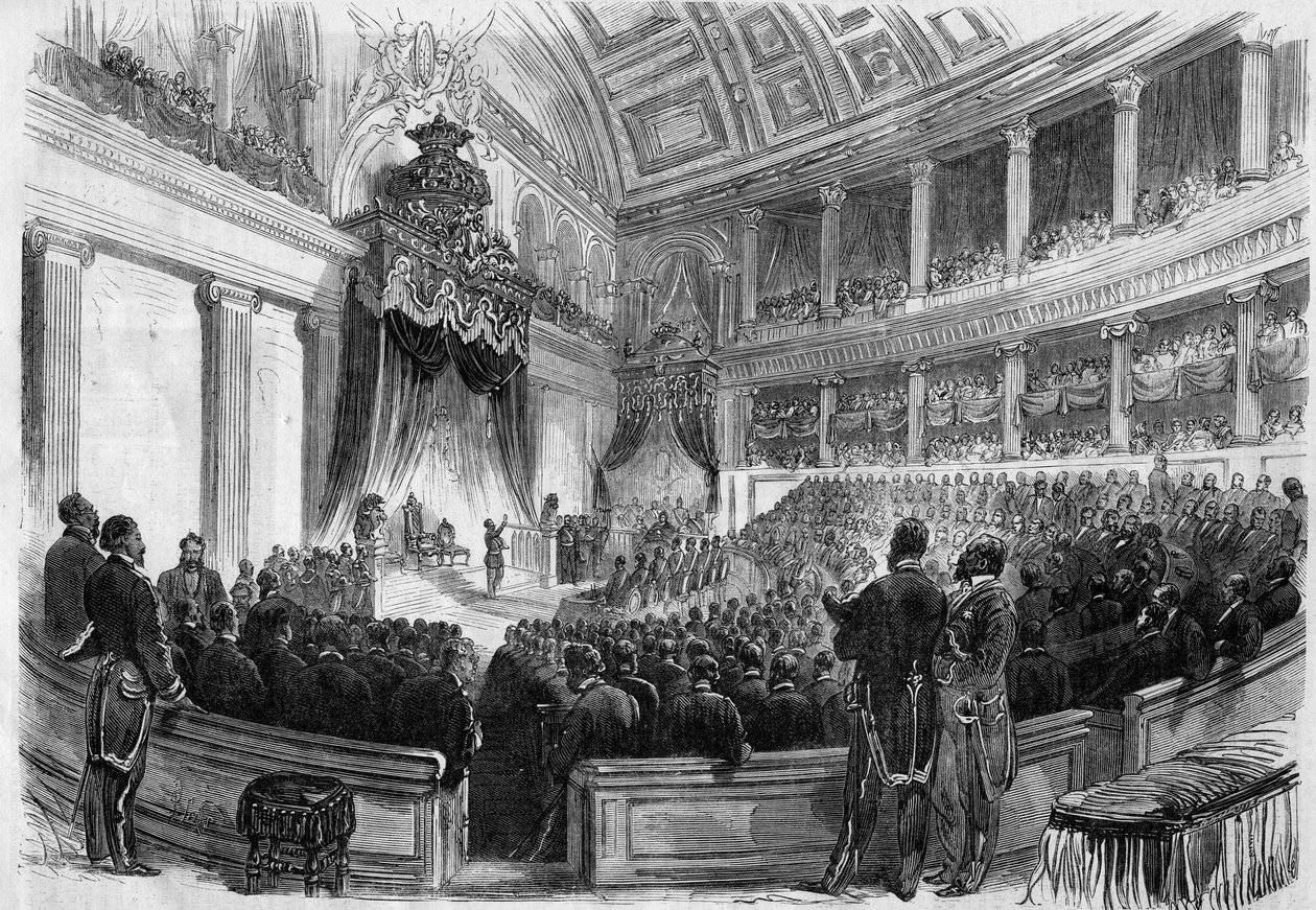 Lipót (1835-1909), a belgák királya 1865-ben esküt tett az állam nagy szervei előtt. alkotó: French School