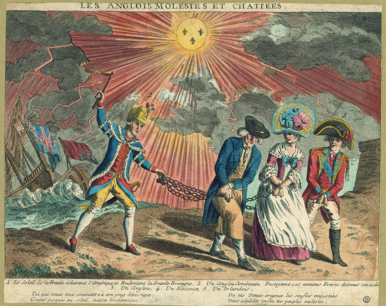 The English Molestes and Chatiees, pub. 1779 (kézzel színezett metszet) alkotó: French School