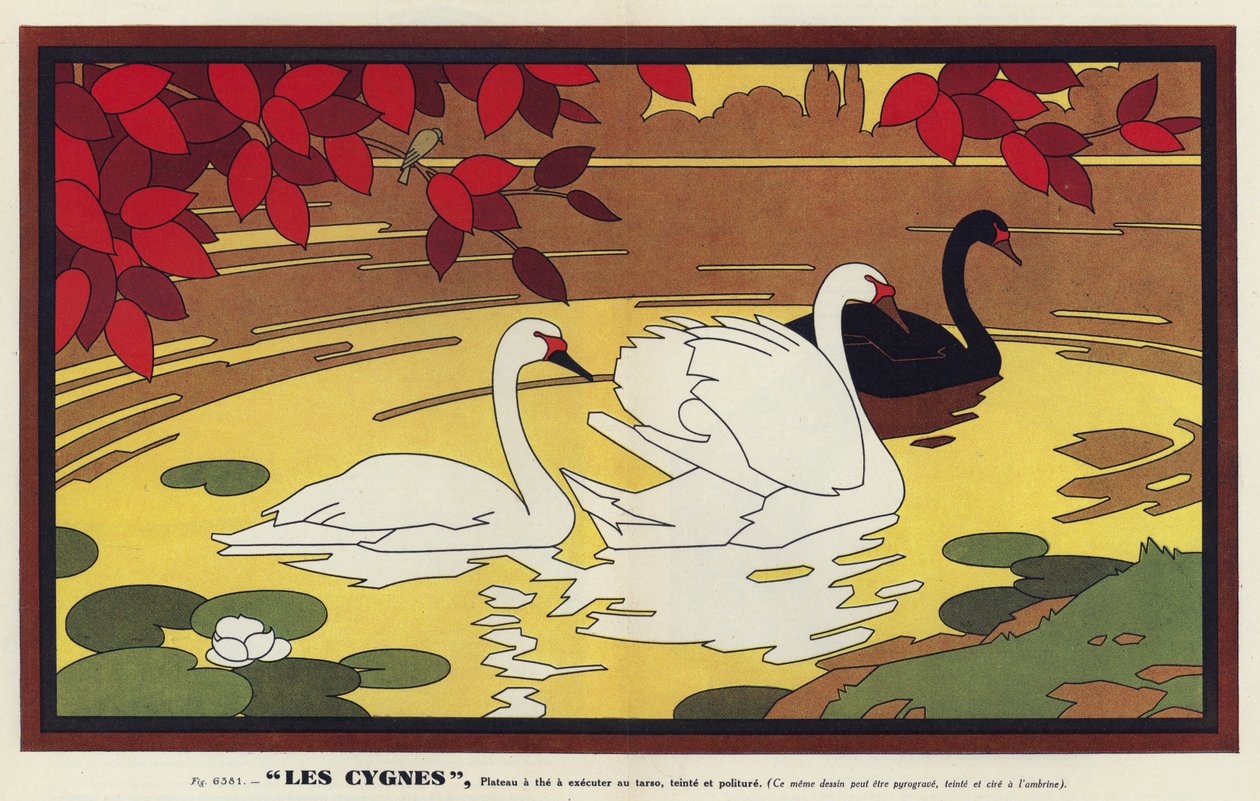 Les Cygnes, hattyúk (színes litográfia) alkotó: French School