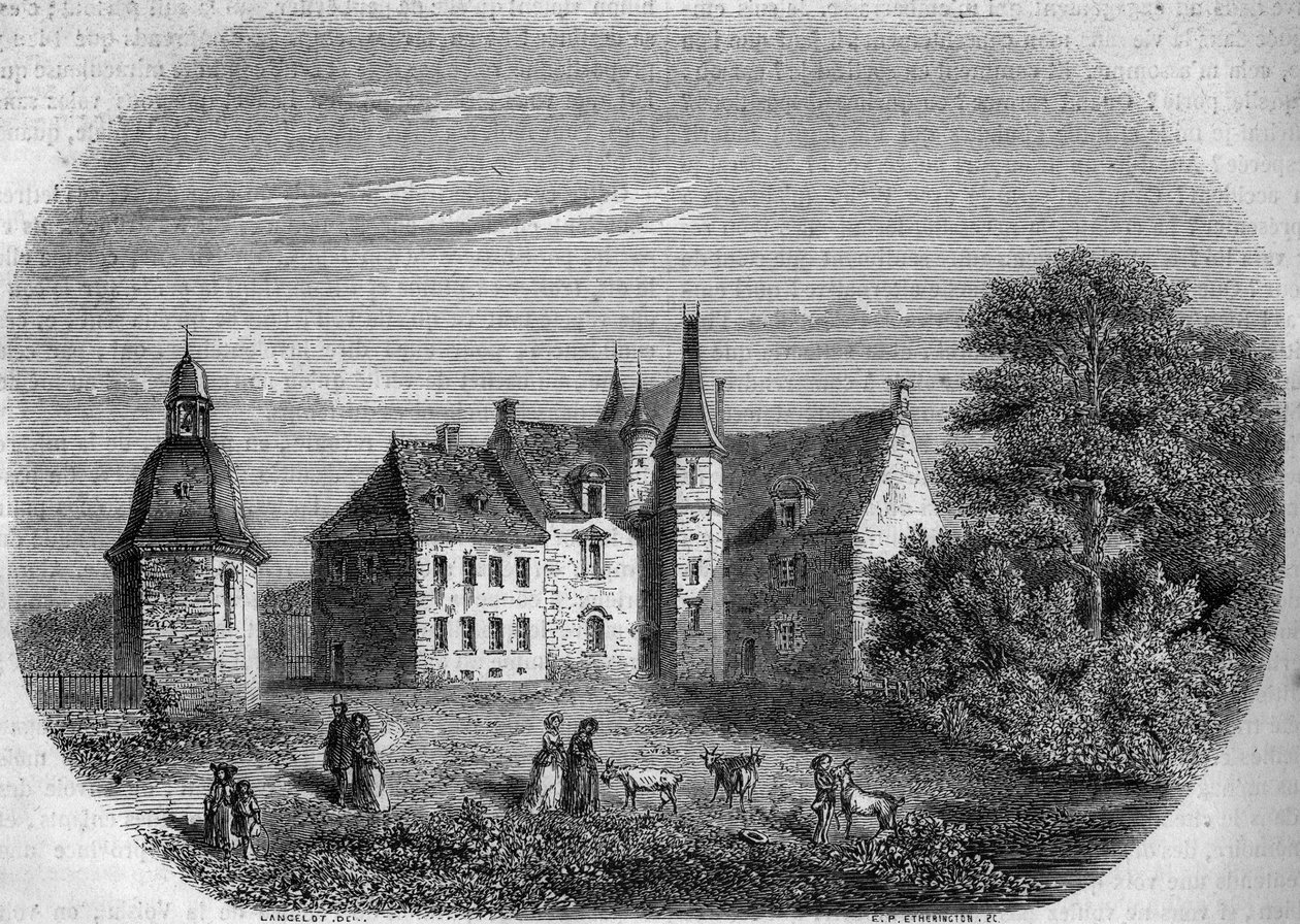 Les Rochers, Madame de Sevigne (Marie de Rabutin-Chantal vagy Rabutin Chantal, Marquise de Sevigne dit) otthona (1626-1696). Glass, Island és Vilaine (35). Lancelot metszet a „" The Picturesque Store"-ban alkotó: French School