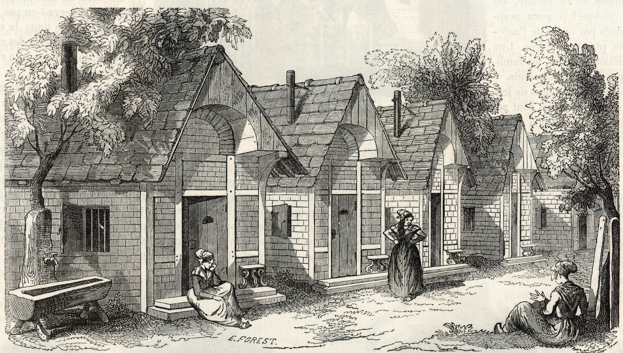 A Salpetriere faházak nyughatatlan, őrült nők számára – Edmond Texier 1852-es metszet „Tableau-de-Paris”-ba alkotó: French School