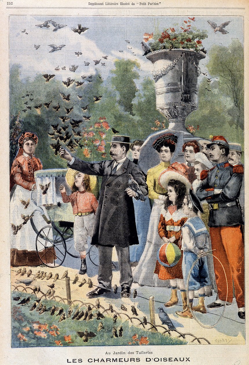 Madárbűvölők a Jardin des Tuileries-ban - a "Le Petit Parisien"-ben 1901.07.21-től (metszet) alkotó: French School