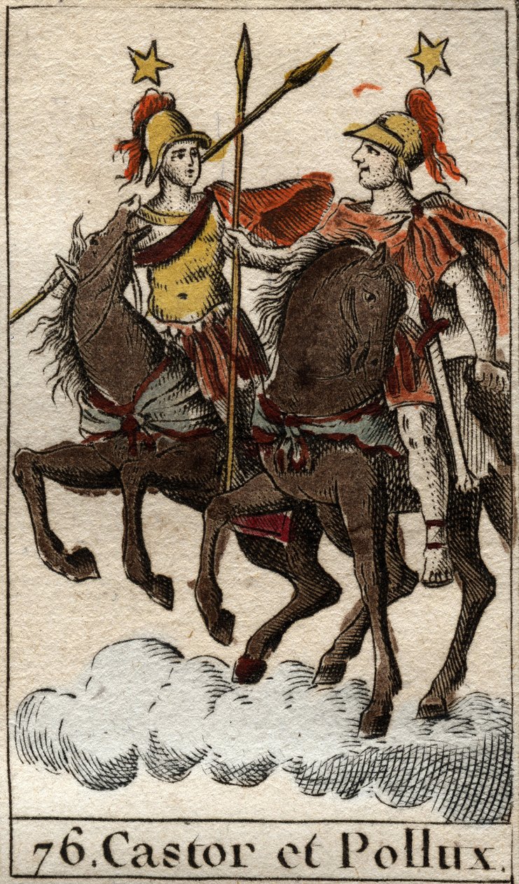 Les dioscures Castor et Pollux (Castor és Pollux the Dioscuri (Dioskouroi) Pierre Blanchard "Mythologie de la jeunesse" című művéből, 1803 alkotó: French School