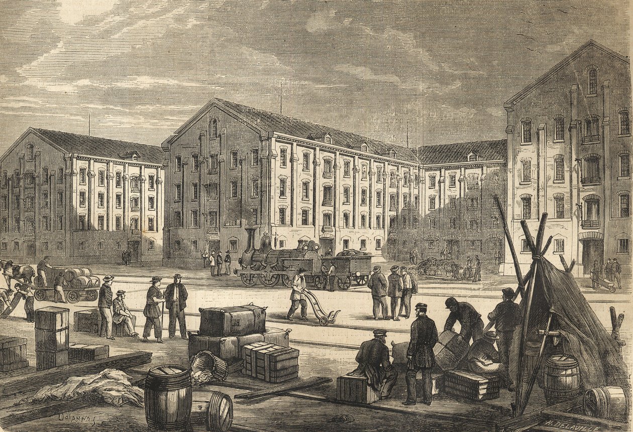 Les docks de Rouen en en 1866 – Rouen dokkjai 1866-ban – metszet alkotó: French School