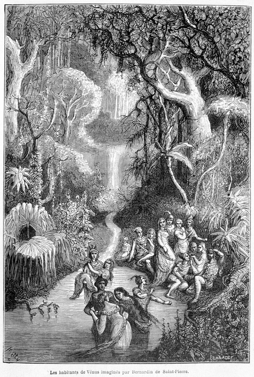 Henri Bernardin de Saint Pierre (Saint-Pierre vagy St-Pierre) francia író (1737-1814) által elképzelt Vénusz lakói - Camille Flammarion „Az ég földjei” című művében, szerk. Marpon & Flammarion, Párizs alkotó: French School