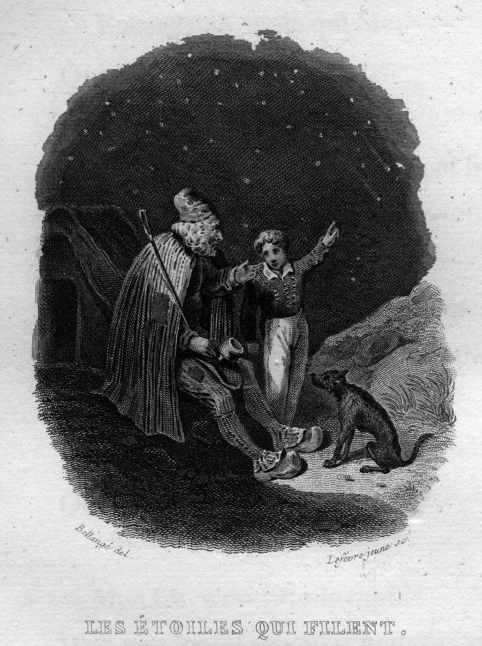 A sztárok, amelyek Chanson de Beranger-t pörgetik Pierre Jean de Beranger (1780-1857), francia költő és dalszerző „Az életművek befejeződik” (1834) című művében. alkotó: French School