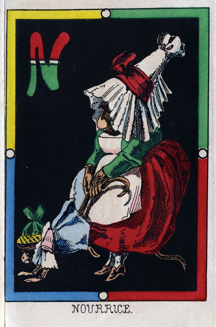 N betű, mint nővér. A majmok ábécéje. Fa metszet. Epinal képalkotása alkotó: French School