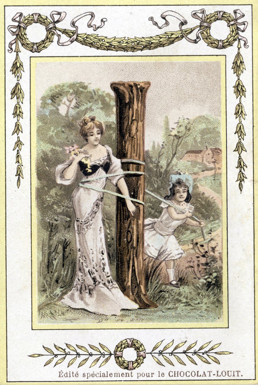 Anyát és lányát ábrázoló levél, 19. század vége (kromolitográfia) alkotó: French School