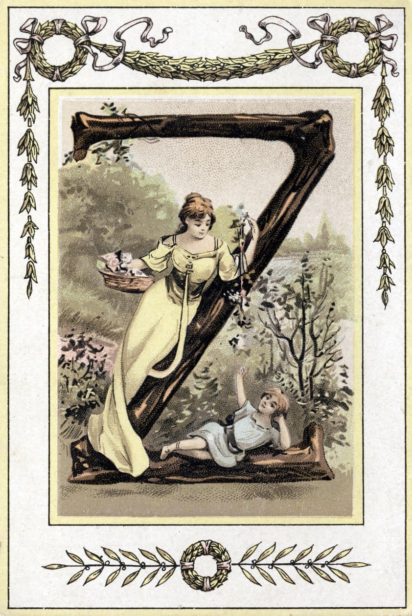 Egy anyát és fiát ábrázoló levél, 19. század vége (kromolitográfia) alkotó: French School